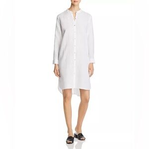 Eileen Fisher Banded Collar Organic Cotton Button Down Shirt Dress White Medium